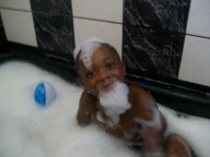 When Miguel saw this pic of himself, he said, "I look like de Christmas mon'!"